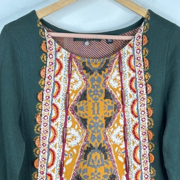 Anthropologie Knitted Knotted Beaded Lanka Sweater Dress L Boho Nordic Fair Isle - Picture 3 of 11